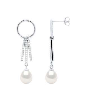 Hanging Earrings Round and Strips mounted with Cubic Zirconia