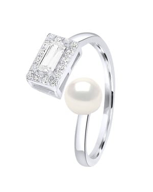 Ring justerbar Cubic Zirconia - Äkta odlad sötvattenspärla Knapp 5-6 mm