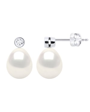 Örhängen Prestige -Diamanter 0,02 Cts - Kvalitet HSI - Vitguld - Äkta odlade sötvattenspärlor Pärla 8-9 mm