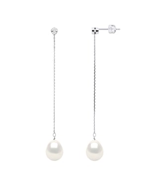 Örhängen Prestige -Diamanter 0,02 Cts - Kvalitet HSI - Vitguld - Äkta odlade sötvattenspärlor Pärla 9-10 mm