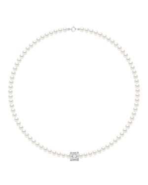 Necklace Row of Real Cultured Freshwater Pearls Semi Round 5-6 mm