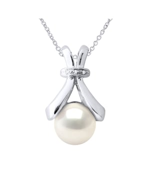 Halsketting Sieraden Diamant 0,01Cts Wit Goud en Echte Gecultiveerde Zoetwater Pareloester 6-7 mm