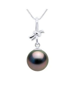 Pendant KNOT - White Gold - Real Cultured Tahiti Pearl Round 9-10 mm
