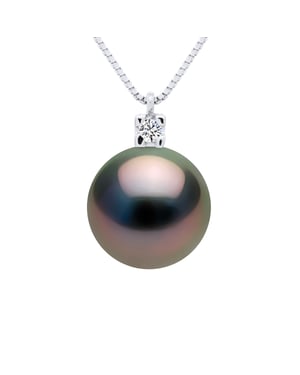 Halsketting Sieraden Diamanten 0,03 ct - Echte Gecultiveerde Tahiti Parel Rond 9-10 mm