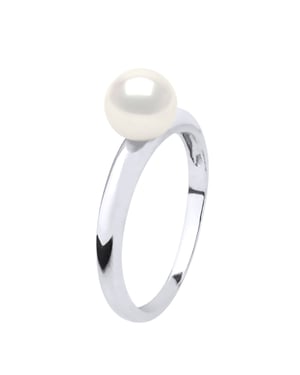 Ring - Wit Goud - Echte Cultuurzoetwaterparel Rond 6-7 mm