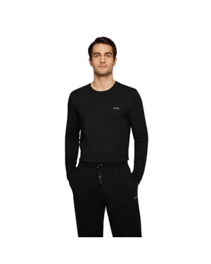 Boss Heren Geborduurd Logo Crew Hals T-shirt met Lange Mouwen (Zwart)