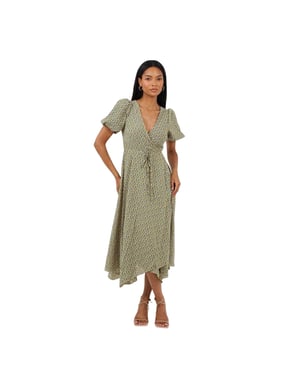 Brave Soul Dames/Dames Floral V Neck Midi Dress (Geel)
