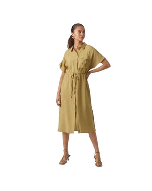 Vero Moda Midi-shirtjurk met kraag voor dames (Iris) (Khaki)