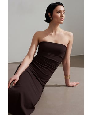 Strapless Bodycon Midi-jurk met Split