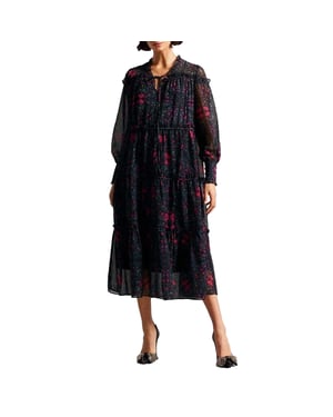 Ted Baker Midi-jurk met ruches voor dames (Zwart)