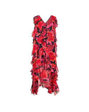 Biba Maxijurk met bloemenprint en ruches voor dames (Rood, Zwart)