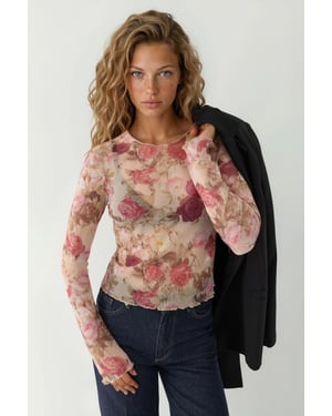 Patroon Lange Mouwen Doorzichtige Blouse