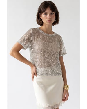 Pailletten Geweven Coltrui Blouse