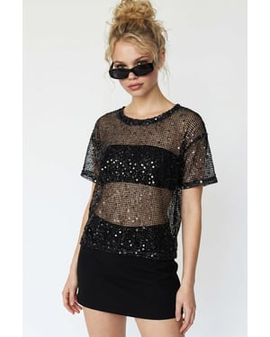 Pailletten Geweven Ronde Hals Blouse