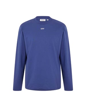 Off White Heren-T-shirt met ronde hals, normale pasvorm en lange mouwen (Donkerblauw/Wit)