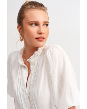 Dames Effen Mandarijnkraag Geweven Shirt
