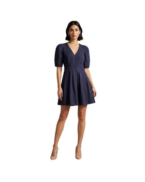 Ted Baker Mini-jurk met V-hals en pofmouwen voor dames (Marine)