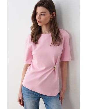 Dam T-shirt med kort ärm och rund halsringning