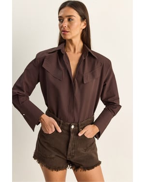Casual Lange Mouwen Knopsluiting Poplin Shirt met Pocket