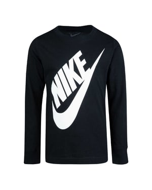 Nike Futura T-shirt met oversized logo en lange mouwen voor kinderen (Zwart)