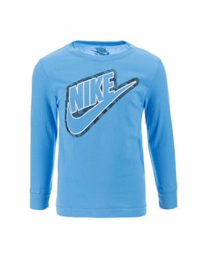 Nike Kinder-T-shirt met lange mouwen en camouflageprint (Universitair Blauw)