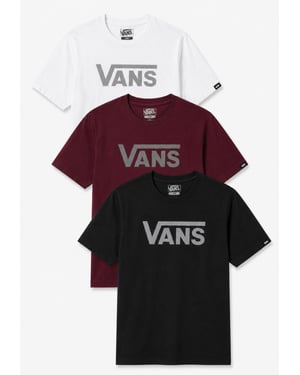 3 Pack Vans Mens Classic Logo T Shirt in Black / Burgundy / White