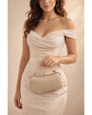 Diamonte Handle Glitter Clutch Bag with Chain Strap in Gold