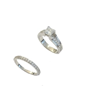 KvinnoRing och Vigselring Set i 925 Sterling Silver med Prinsessklippt Kubisk Zirkonia BIAN023