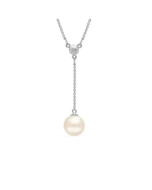 Dames Lariat Ketting met Parel en Cubic Zirconia in 925 Sterling Zilver BICLL019