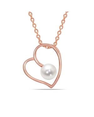 Dames Rose Gouden Hartketting met Parel, 925 Sterling Zilver BICLL020