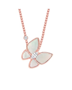 Damesketting met Vlindero pendant en Cubic Zirconia in Roze Goud en 925 Sterling Zilver BICLL035