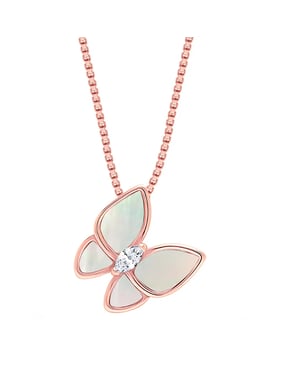 Damesketting met Vlinderhanger, Rosé Goud Geplateerd, 925 Sterling Zilver BICLL016