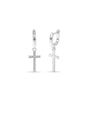 Dames Hoopsieraden met Diamanten Kruis in 925 Sterling Zilver BIPE075