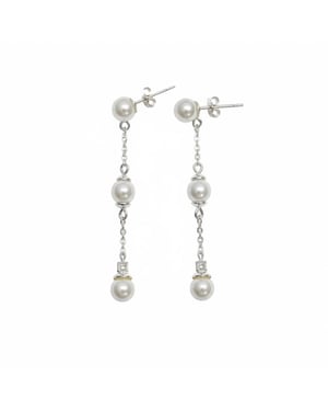 Dames Lange Oorbellen in 925 Sterling Zilver met Drievoudige Parel BIPE045