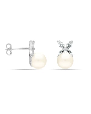Vrouwen Oorbellen met Parel en Cubic Zirconia in 925 Sterling Zilver BIPE031