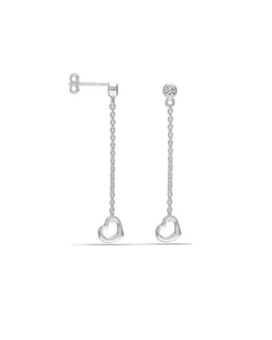 Vrouwen Lange Hart Oorbel met Cubic Zirconia in 925 Sterling Zilver BIPE043