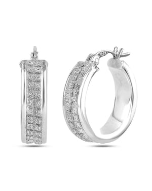 Vrouwen Brede Hoep Oorbellen met Diamantstructuur, 925 Sterling Zilver BIPE018