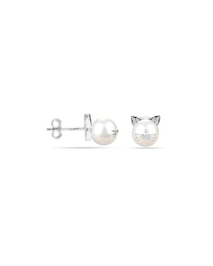 Dames Kat Pearl Oorbellen in 925 Sterling Zilver en Natuurlijke Parel BIPE046