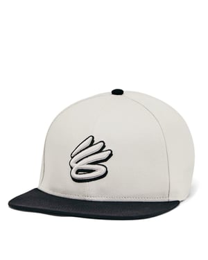 Under Armour Mens Curry Logo Cotton Flat Peak Snapback keps (Vit)