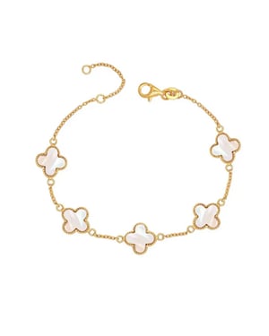 Women's Bracelet Clover Mother of Pearl Gold Sterling Silver 925 BIPU024