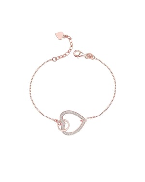 Damesarmband in 925 Sterling Zilver met Roségouden Plating en Hart met Cubic Zirconia BIPU019