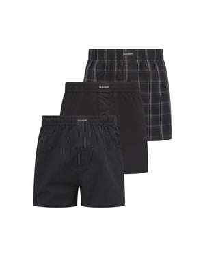 Lyle & Scott Heren Geweven Boxershorts (Set van 3) (Zwart)