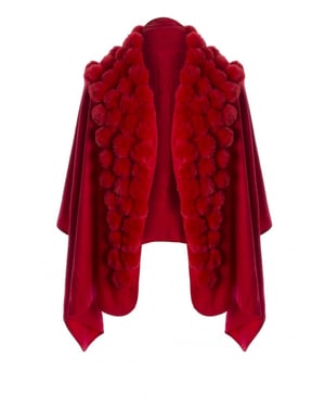 Cashmere Blend Faux Fur Pompom Wrap