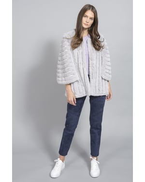Faux Fur Faux Suede Striped Cape Coat