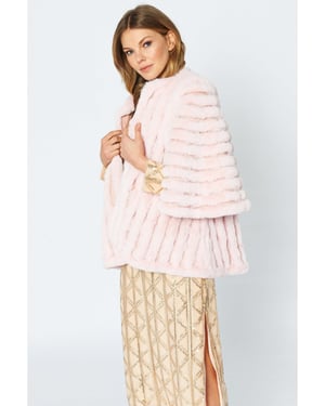 Faux Fur Faux Suede Striped Cape Coat