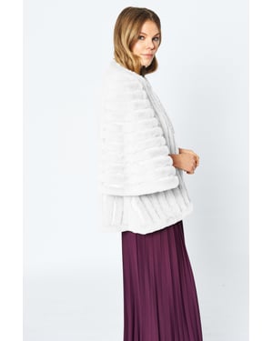 Faux Fur Faux Suede Striped Cape Coat