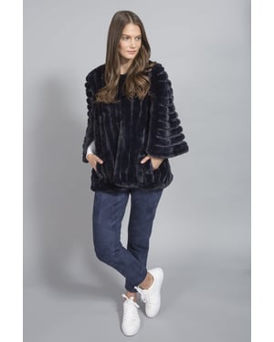Faux Fur Faux Suede Striped Cape Coat