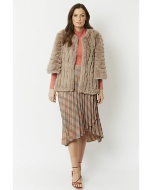 Faux Fur Faux Suede Striped Cape Coat