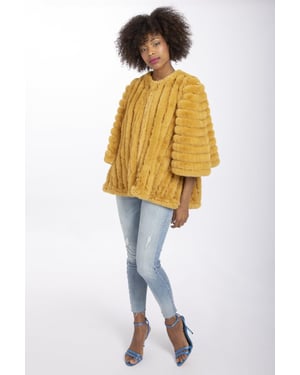 Faux Fur Faux Suede Striped Cape Coat