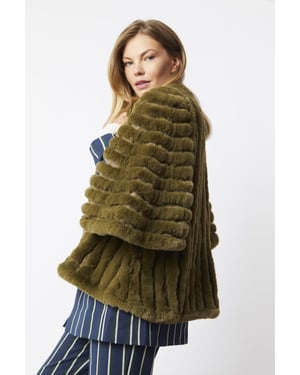 Faux Fur Faux Suede Striped Cape Coat
